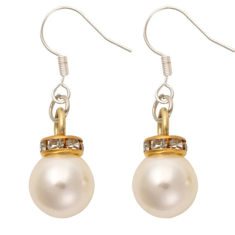 xakxx Korean Trendy Elegant Shiny Round White Red Champagne Pearl Hoop Drop Earrings Circle Ball Bead Pendant Dangle Women's Gift