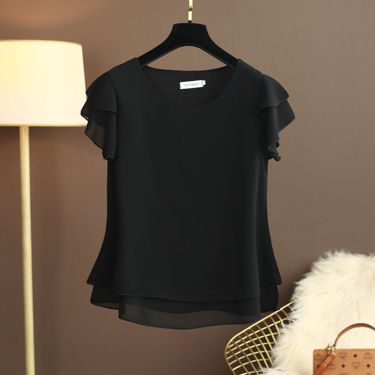 Xakxx - New Summer Women Blouse Loose O-Neck Chiffon Shirt Female Short Sleeve Blouse Oversized Shirts womens tops and blouses Top