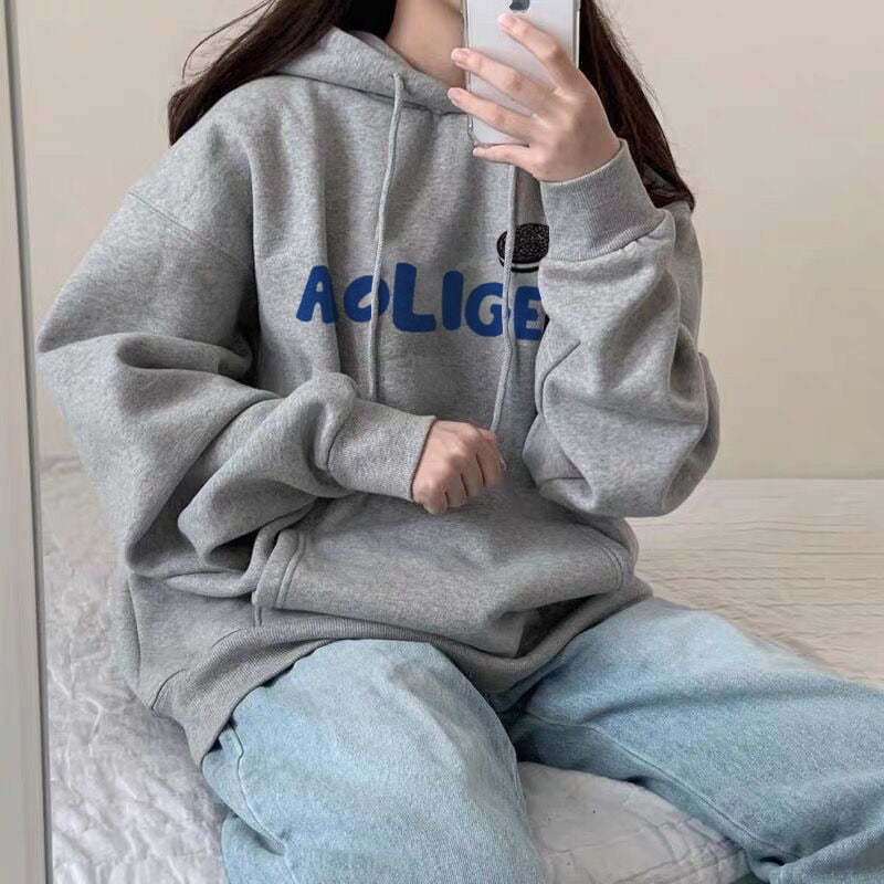 Purpdrank - Hoodies Women Plus Velvet Warm Winter and Spring Soft Harajuku Chic Letter Couples Hoodie with Hat Basic Style Womens Sweatshirt