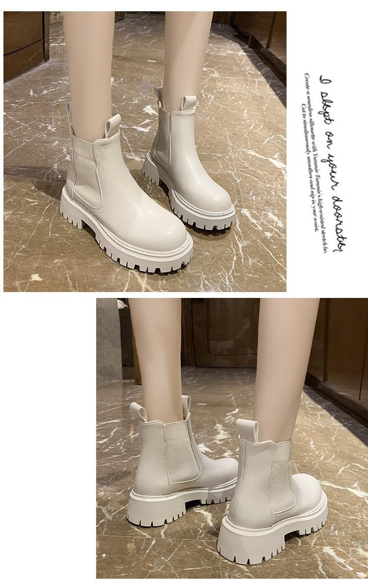 Purpdrank - 2023 New Chunky Boots Fashion Platform Women Ankle Female Sole Pouch Ankle Botas Mujer Round Toe Slip-On Botas Altas Mujer
