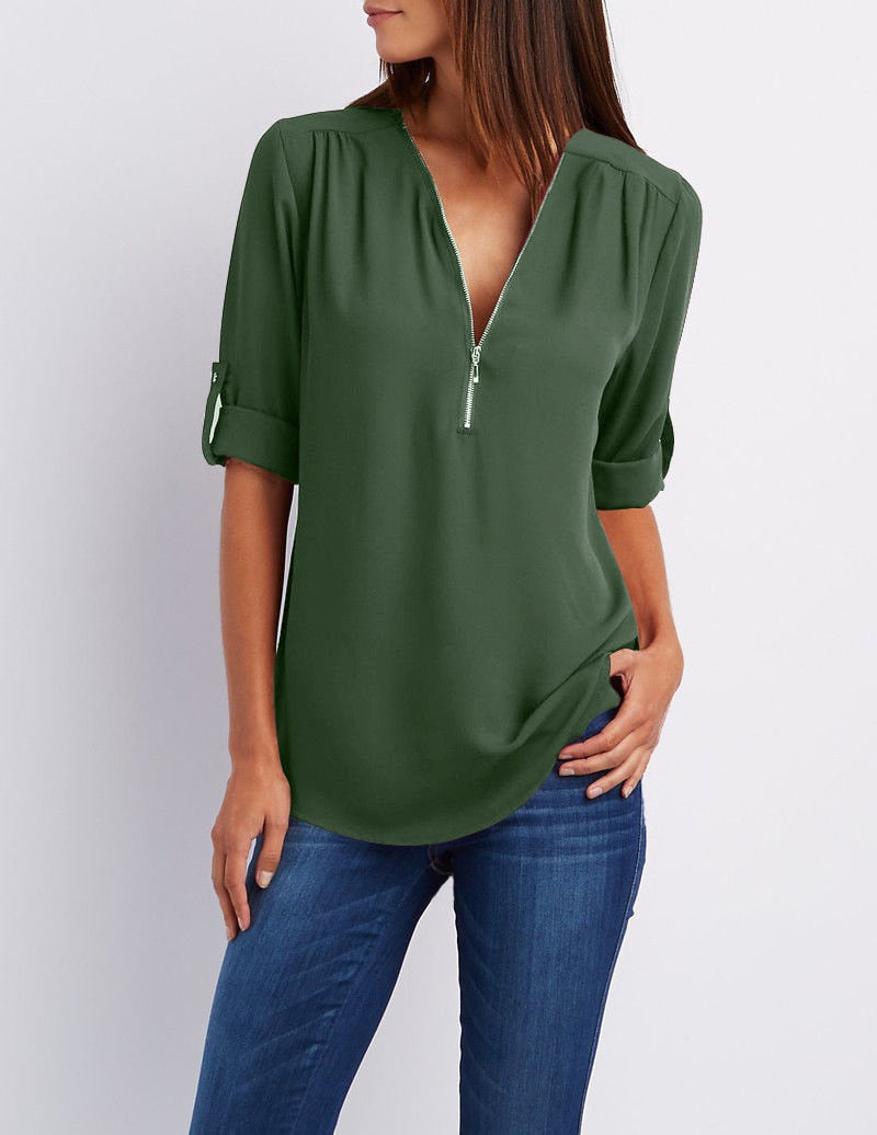 Xakxx - Women Shirts Summer Autumn Casual V-neck Chiffon Blouse Women Top Camisa Feminina Long Sleeve Black White Ladies Blouses Shirt