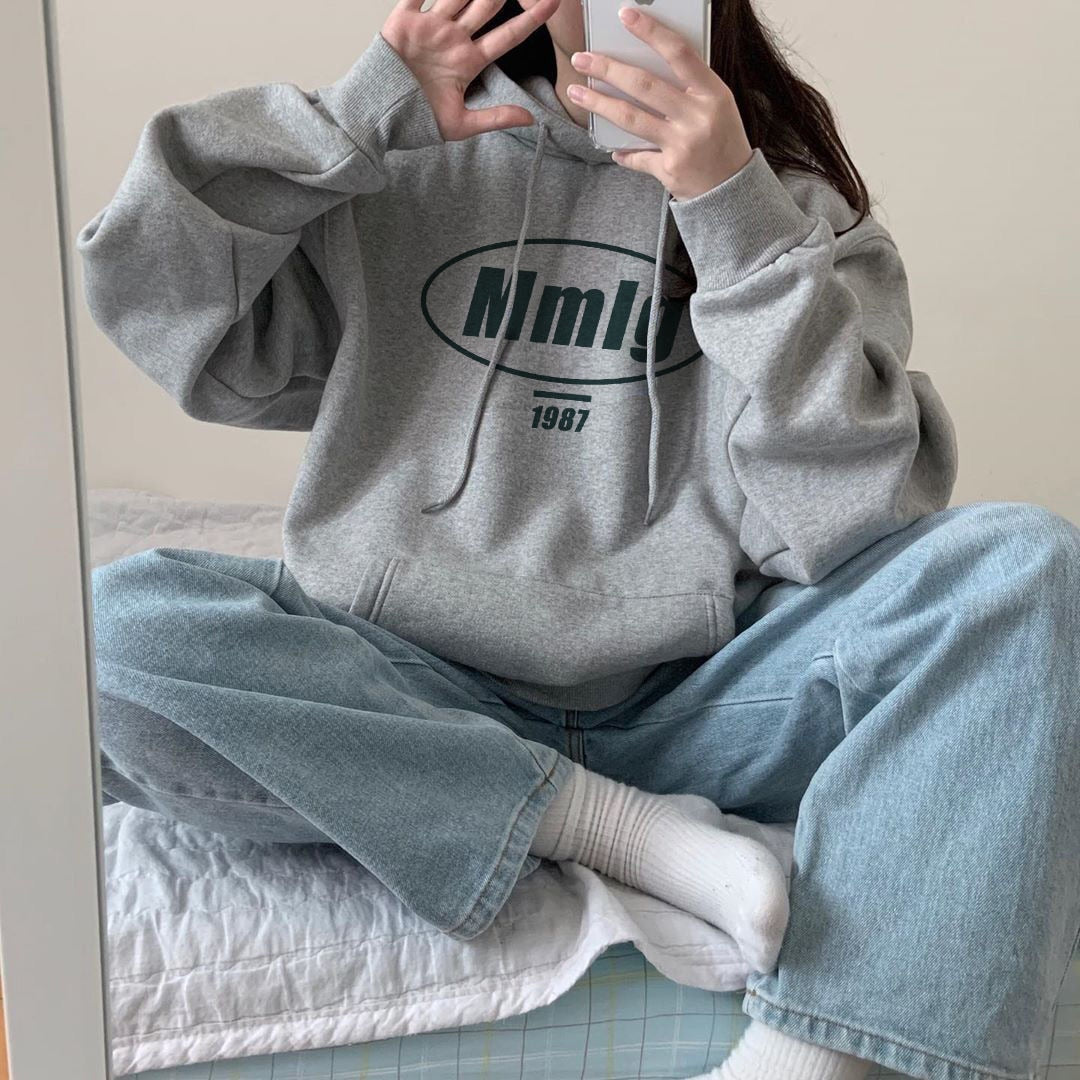 Purpdrank - Hoodies Women Plus Velvet Warm Winter and Spring Soft Harajuku Chic Letter Couples Hoodie with Hat Basic Style Womens Sweatshirt