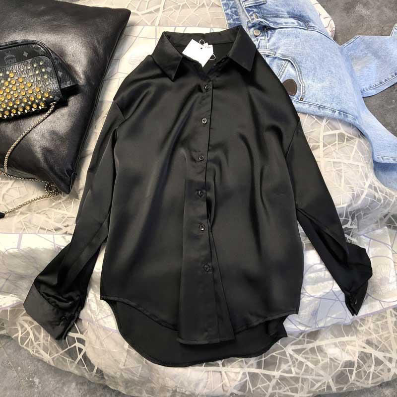 Xakxx - Spring Womens Clothing Silk Shirt Vintage Blouse Women Sheer Top Women Longsleeve Dress Shirt Plus Size Woman Overshirt