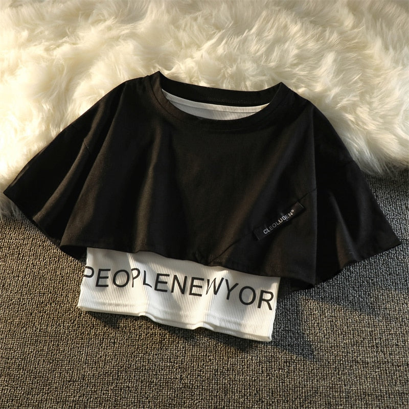 Purpdrank - 3 Pieces Set Summer Women Cargo Pants Suit Set Streetwear Outfit Harajuku Short Sleeve Trousers & Crop Tops Tee Shirt
