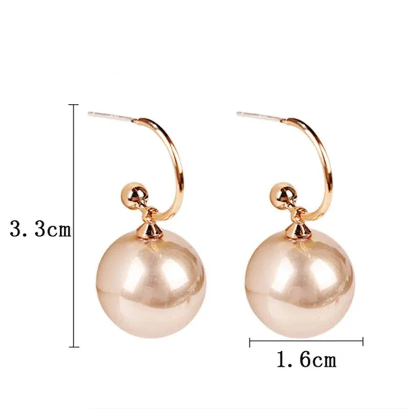 xakxx Korean Trendy Elegant Shiny Round White Red Champagne Pearl Hoop Drop Earrings Circle Ball Bead Pendant Dangle Women's Gift