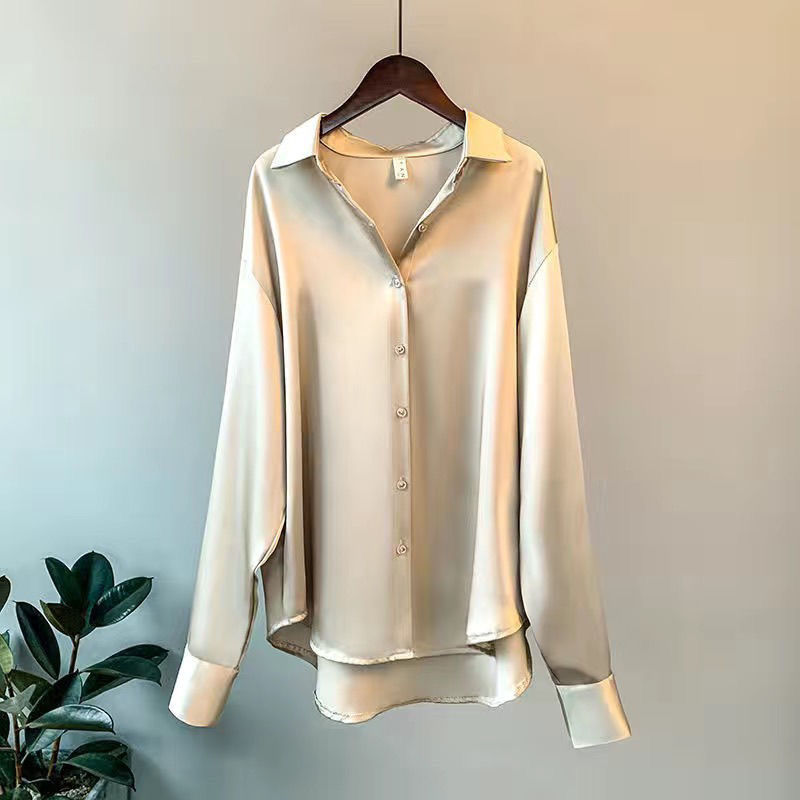 Xakxx - Spring Womens Clothing Silk Shirt Vintage Blouse Women Sheer Top Women Longsleeve Dress Shirt Plus Size Woman Overshirt
