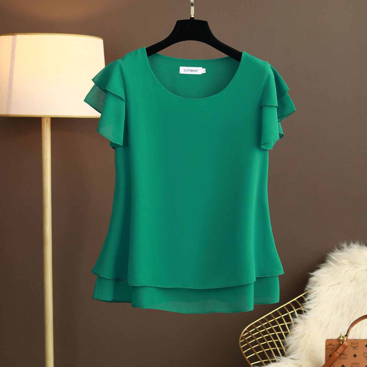 Xakxx - New Summer Women Blouse Loose O-Neck Chiffon Shirt Female Short Sleeve Blouse Oversized Shirts womens tops and blouses Top