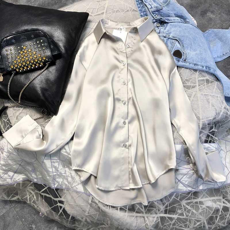 Xakxx - Spring Womens Clothing Silk Shirt Vintage Blouse Women Sheer Top Women Longsleeve Dress Shirt Plus Size Woman Overshirt