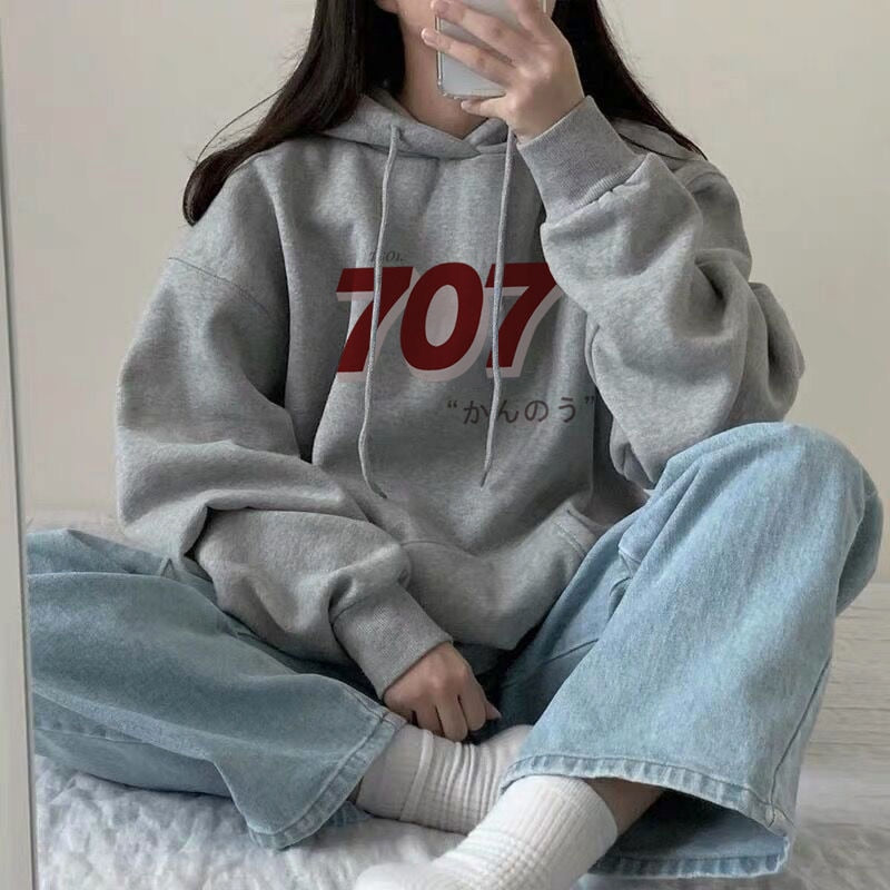 Purpdrank - Hoodies Women Plus Velvet Warm Winter and Spring Soft Harajuku Chic Letter Couples Hoodie with Hat Basic Style Womens Sweatshirt
