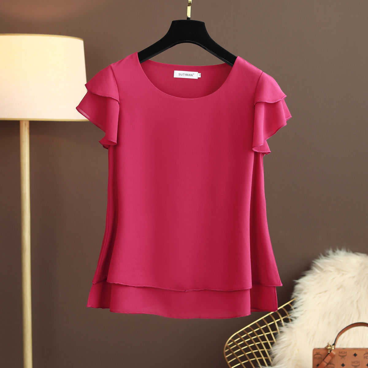 Xakxx - New Summer Women Blouse Loose O-Neck Chiffon Shirt Female Short Sleeve Blouse Oversized Shirts womens tops and blouses Top