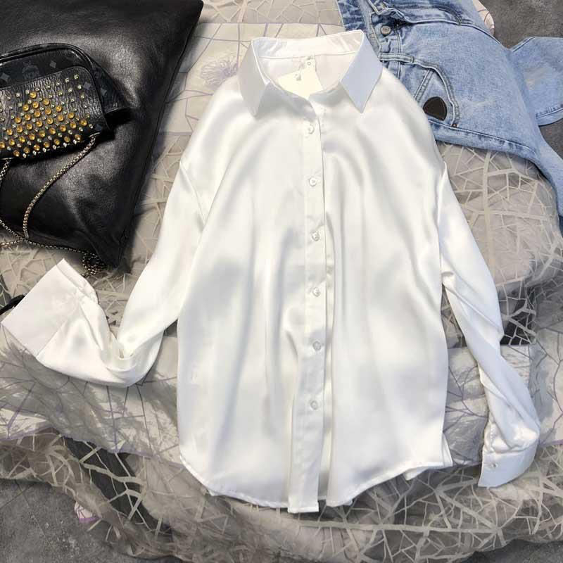 Xakxx - Spring Womens Clothing Silk Shirt Vintage Blouse Women Sheer Top Women Longsleeve Dress Shirt Plus Size Woman Overshirt