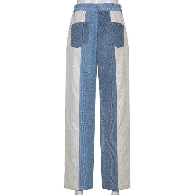 Purpdrank - 2023 Spring Women Pants Fashion Contrast Color Corduroy Long Straight Trousers Streetwear Y2K Ladies Bottoms