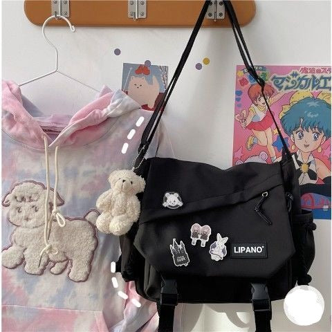 Purpdrank - Canvas Shoulder Bags Large Capacity Crossbody Bags Male Harajuku Retro Messenger Bag Girls Student Book Bags Handbags Women Bags