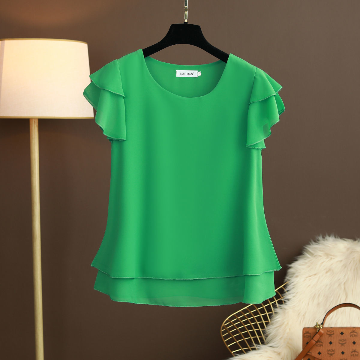 Xakxx - New Summer Women Blouse Loose O-Neck Chiffon Shirt Female Short Sleeve Blouse Oversized Shirts womens tops and blouses Top