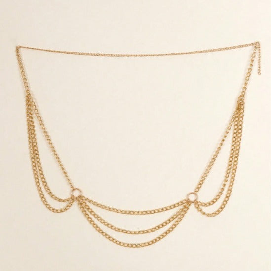 3412 new New hot-selling metal chain gold multi-layer splicing fashionable versatile wave fringed chain waist chain waist jewelry