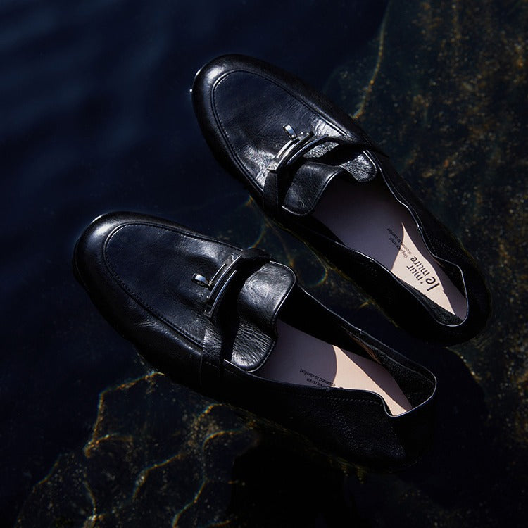 2025 Cowhide version~ New retro British style old washed horse leather horse seat buckle one pedal lazy loafers women's shoes