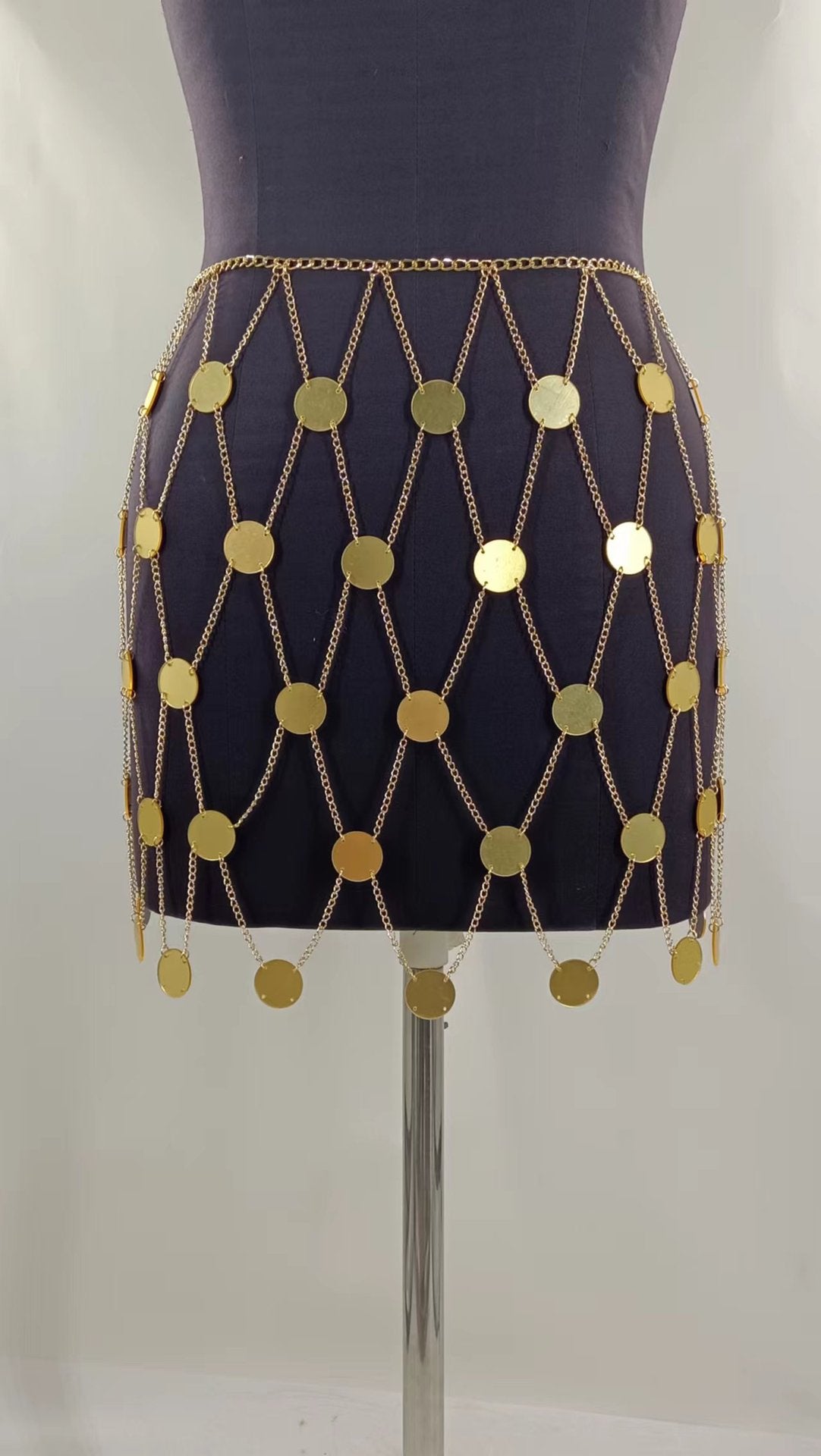 2025 MW3150 skirt nightclub show sexy sequins small disc metal chain splicing skirt body chain