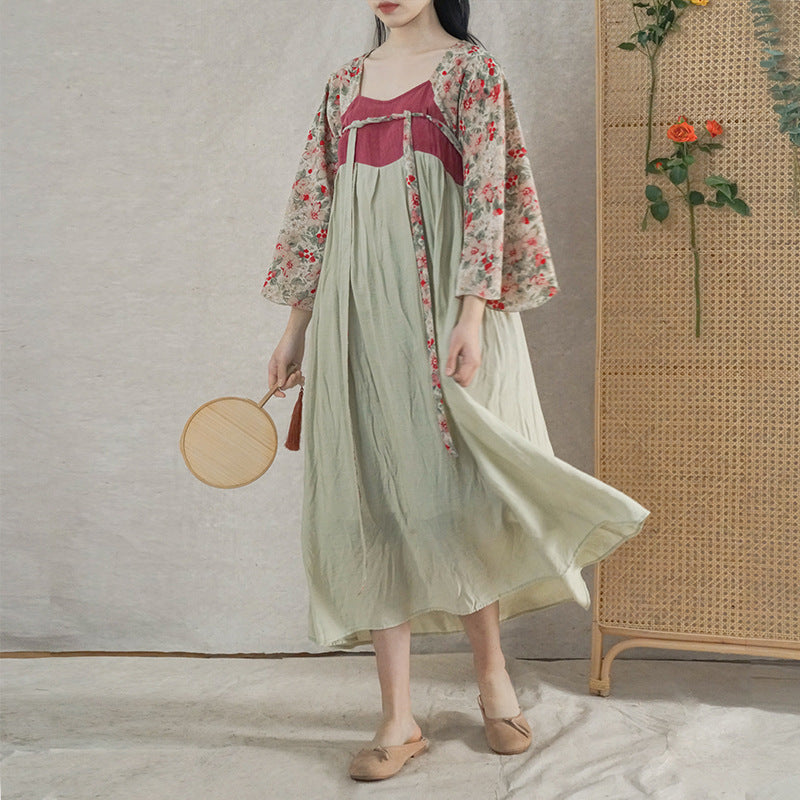and improved Hanfu Tencel printing dress, national style pastoral Song Dynasty elegant dress L22159