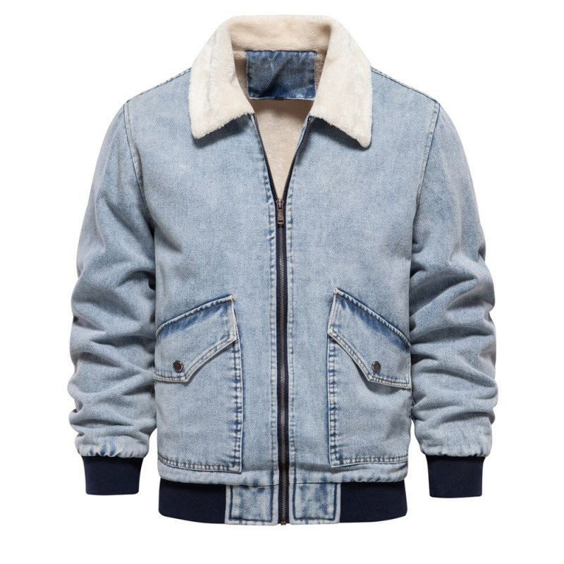 XAKXX 2025 Autumn and winter new velvet denim jacket New casual washed men's denim top thickened men's cotton jacket