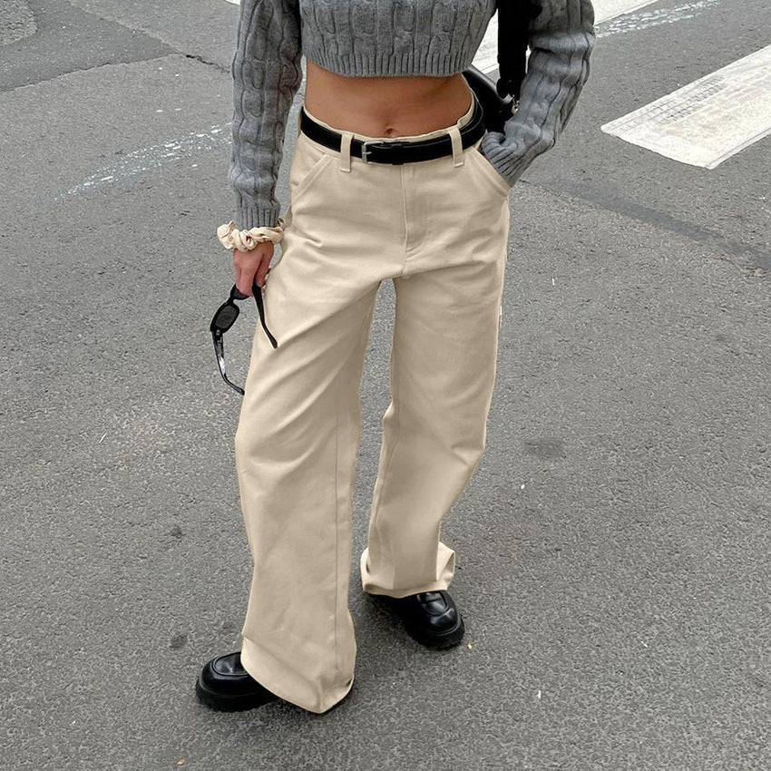 XAKXX Autumn and winter fashion casual khaki pure cotton loose classic retro overalls 2025 versatile wide-footed pants women