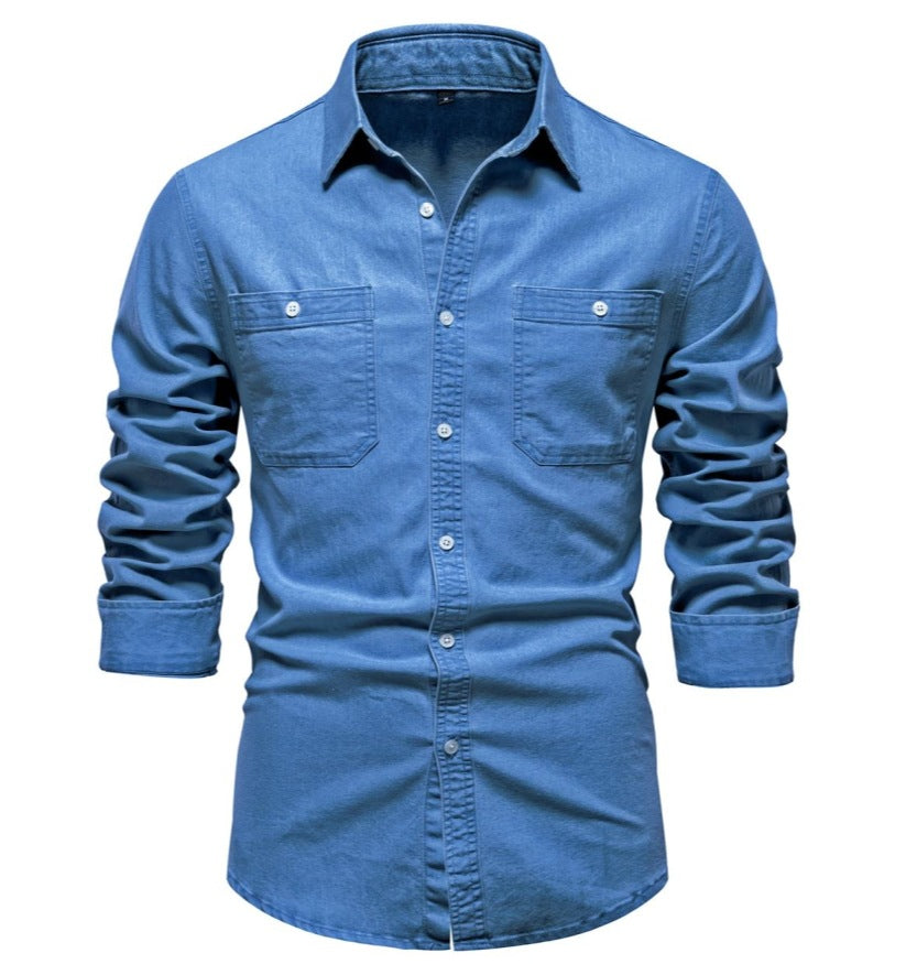 XAKXX 2025 popular Popular trade New explosion men's beautiful size denim shirt men's casual solid color men's denim long-sleeved shirt