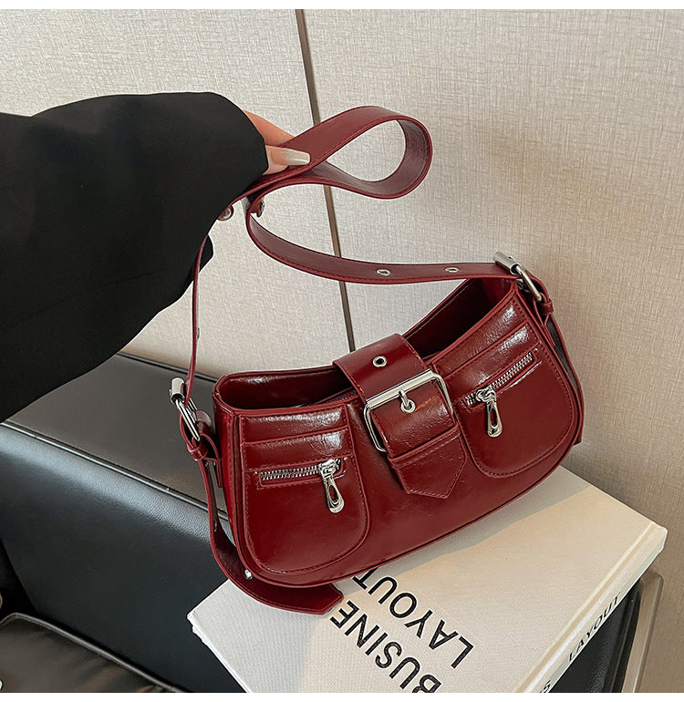 XAKXX 2025 Niche design saddle bag new simple retro underarm bag shoulder bag premium texture messenger bag women