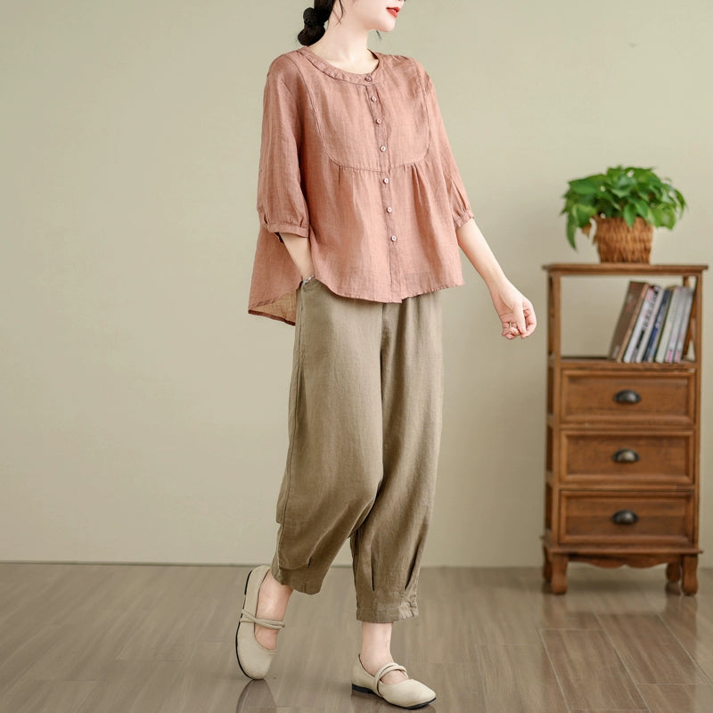 Casual cotton and linen suit, new fashion nine-point Harlan pants in summer , loose meat covering and thin mother outfit