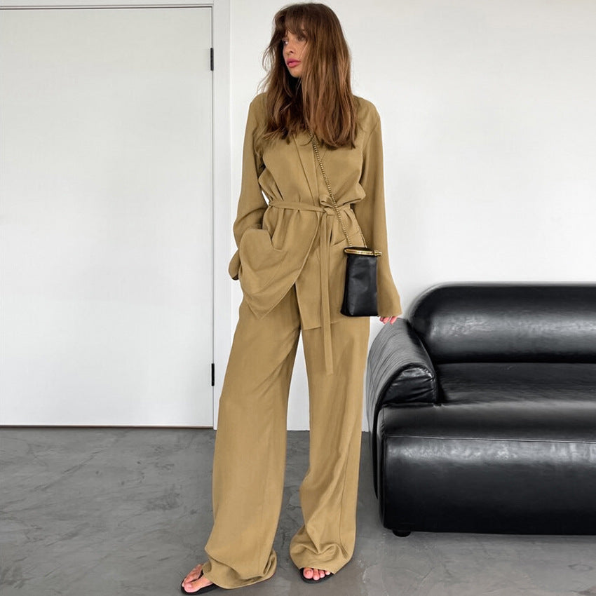 XAKXX 20252025 loose design belt lazy style fashion casual suit popular autumn and winter new niche two-piece women