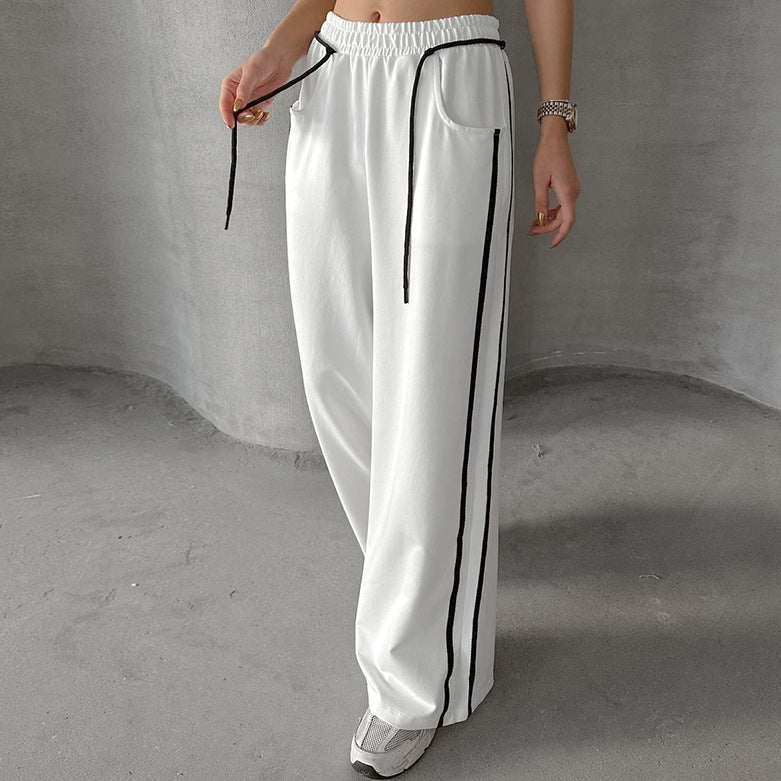 XAKXX 20252025 New drawstring contrasting casual trousers women's fashion versatile high-end sense 2025n striped contrasting sweatpants women's models