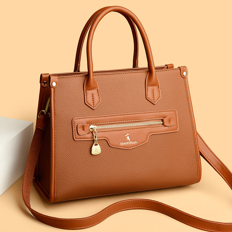 Premium contrasting color handbag popular new retro solid color tote bag simple shoulder bag large capacity messenger bag