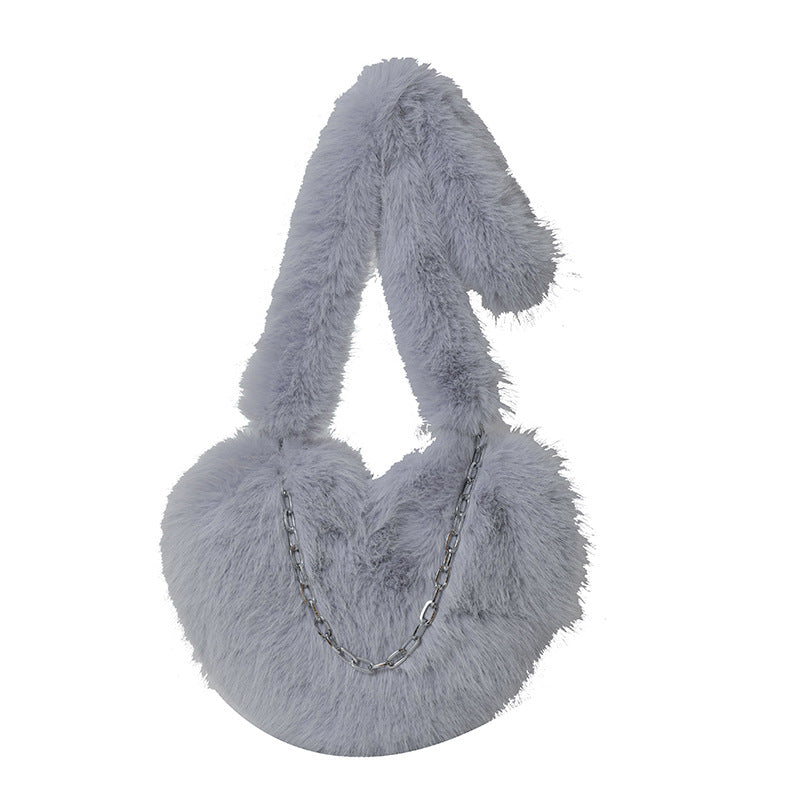 XAKXX 2025 new oblique span love bag imitation fox hair large capacity fashion personalized chain handbag shoulder bag