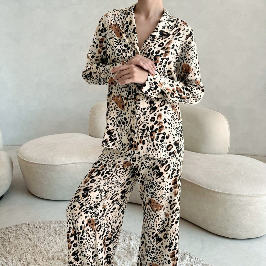 XAKXX 2025popular 2025 autumn new products are fashionable and elegant leopard print four-sided elastic cardigan trousers women's two-piece set