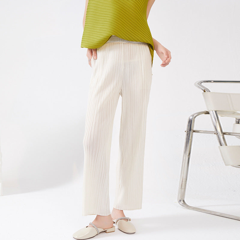2025 wide-leg pants women's summer new high-waisted versatile elastic waist loose commuter straight pants pleated casual pants