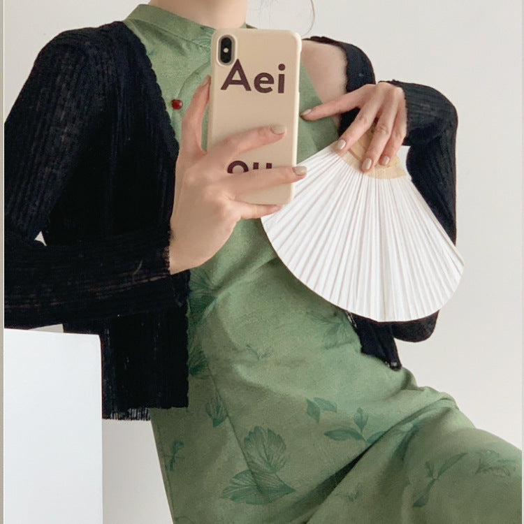 Only Green Forest/Retro White Green Improved New Chinese Cheongsam Dress Mid-Length 2025 Generation Hair