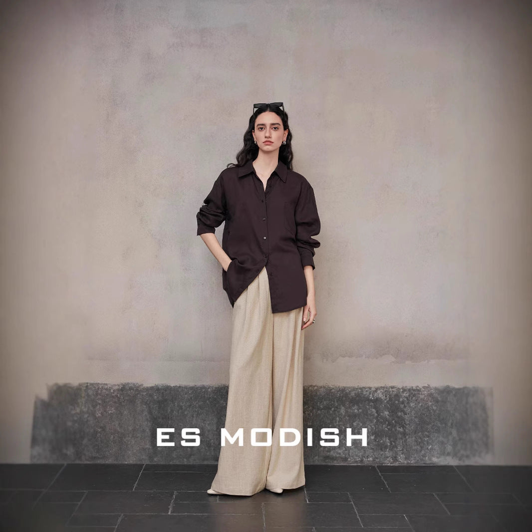 2025 ES MODISH spring new product niche rear split design basic version casual versatile shirt ramie shirt
