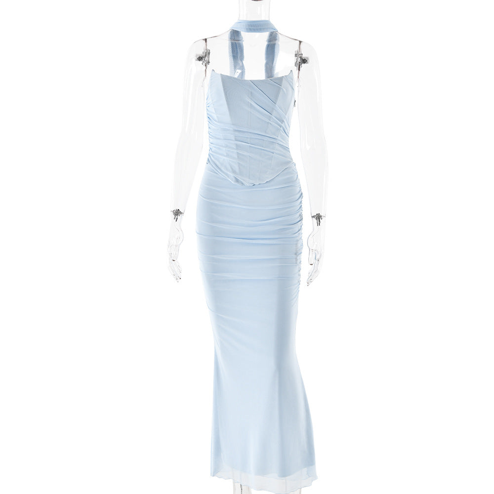 2025 style New popular autumn and winter fashion new tube top strap-on neck high waist slim-fitting hip skirt set