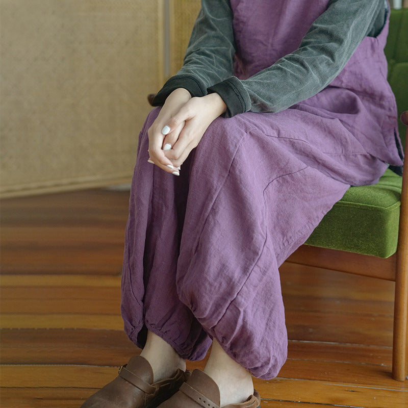 casual literary and artistic washed old thickened linen pants retro zen loose and versatile thin trousers K21307