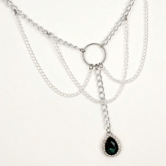 3418 2025 New new waistchain green crystal gemstone pendant multi-layer waist chain waist jewelry body chain