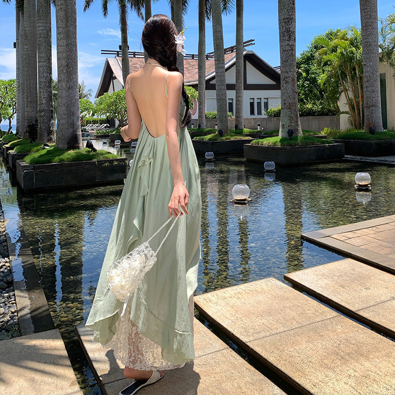 2025 gentle wind lace suspender dress fairy summer senior sexy backless seaside vacation beach dress