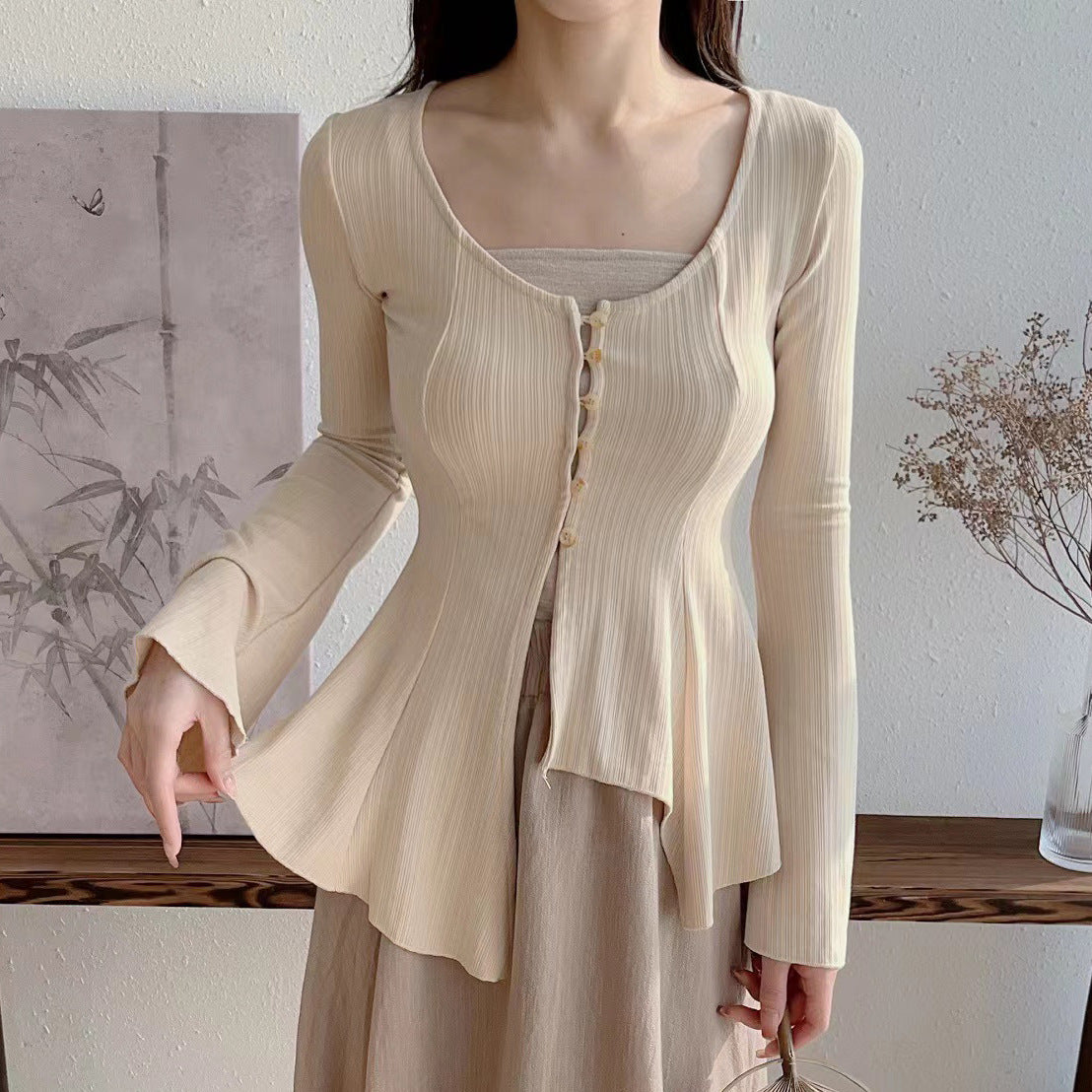 2025 New Chinese top women's design cool wind cardigan zen style suit skirt