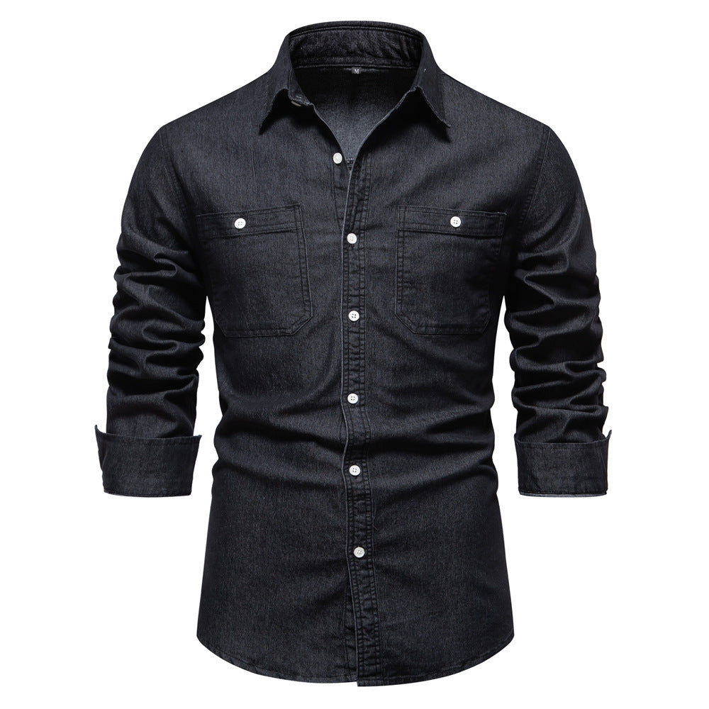 XAKXX 2025 popular Popular trade New explosion men's beautiful size denim shirt men's casual solid color men's denim long-sleeved shirt