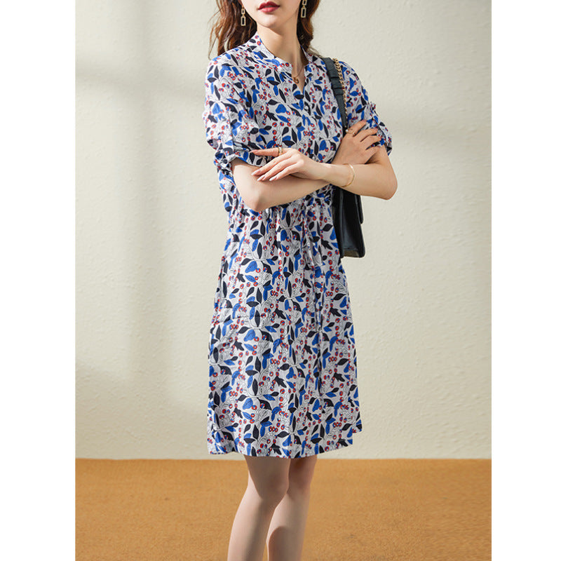 2025 Platycodon short-sleeved medium and long mulberry silk skirt summer new silk dress temperament women's clothing