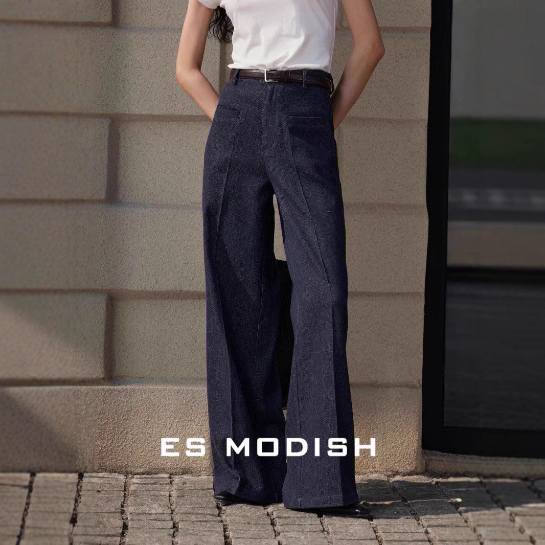 2025 ES MODISH spring new Korean micro-high waist loose and thin versatile denim casual pants (with belt)