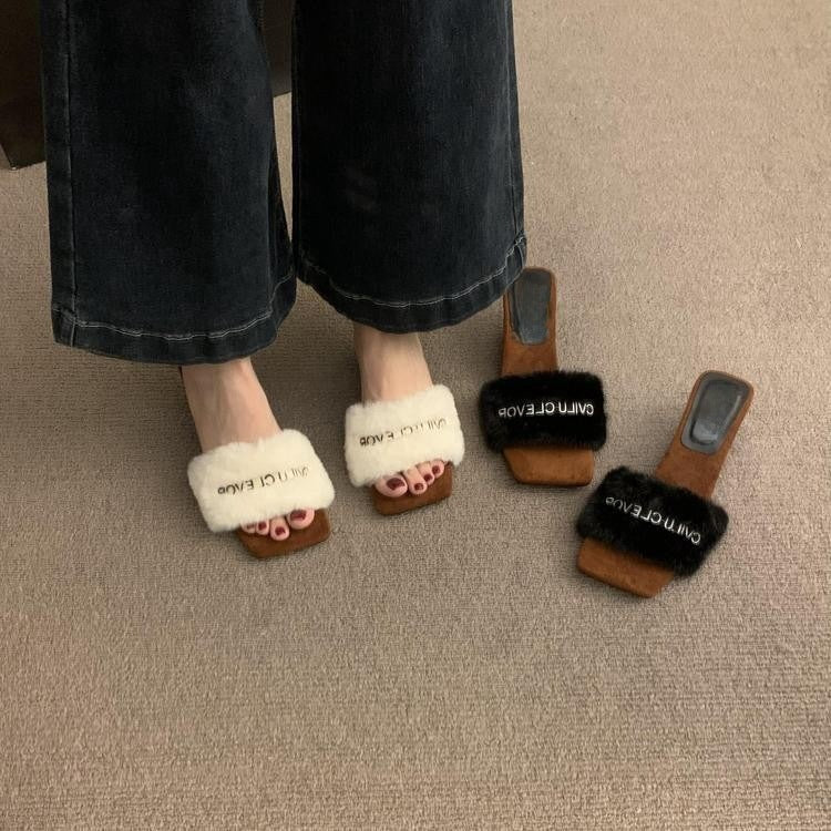 2025 Small height-increasing fairy wind fluffy slippers women wear popular new gentle wind warm velvet cotton slippers