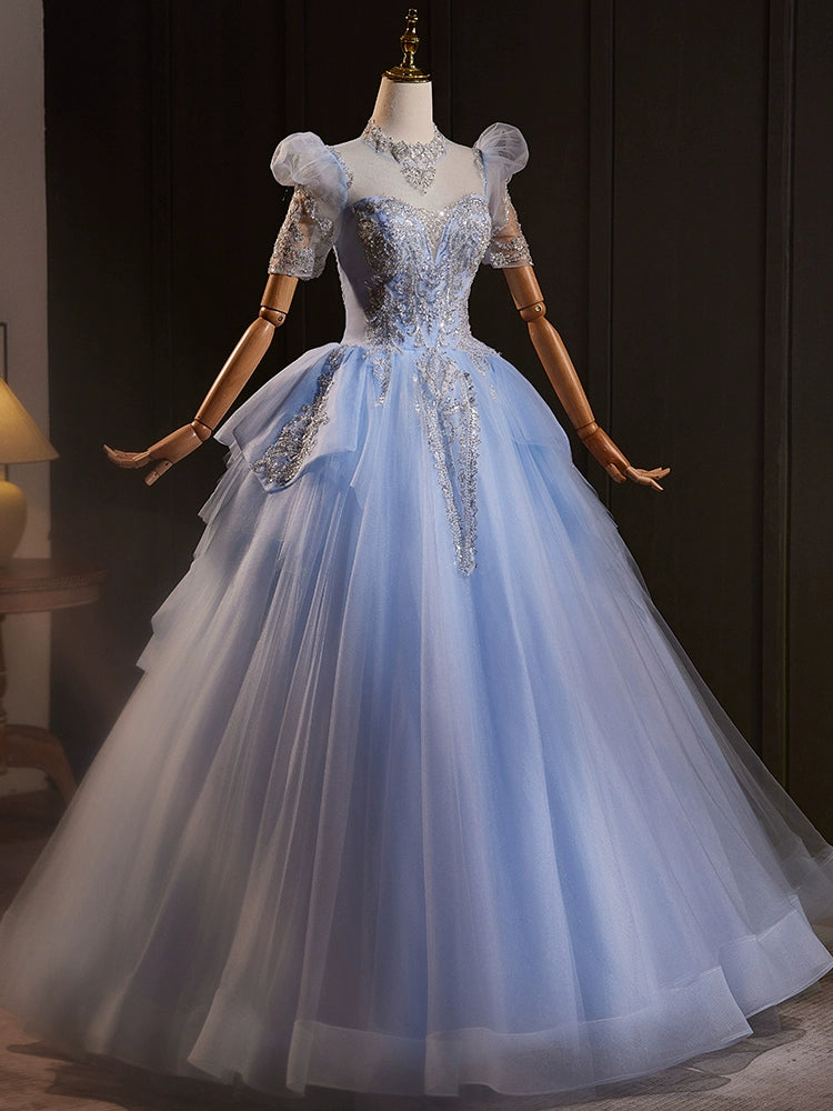 Blue performance clothes, new temperament, vocal music, canto art test student dress, host adult evening dress, fluffy skirt woman