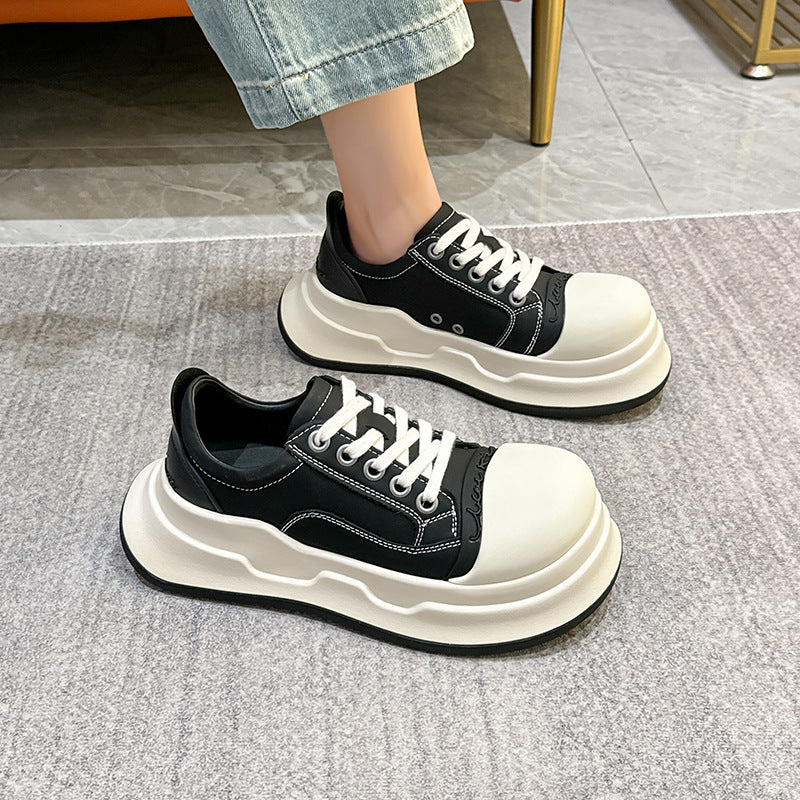 xakxx Mickey Big Head Shoes Women's New NEWn Retro Casual Platform Height Increasing Canvas Shoes Pumps Genuine Leather Bread Shoes