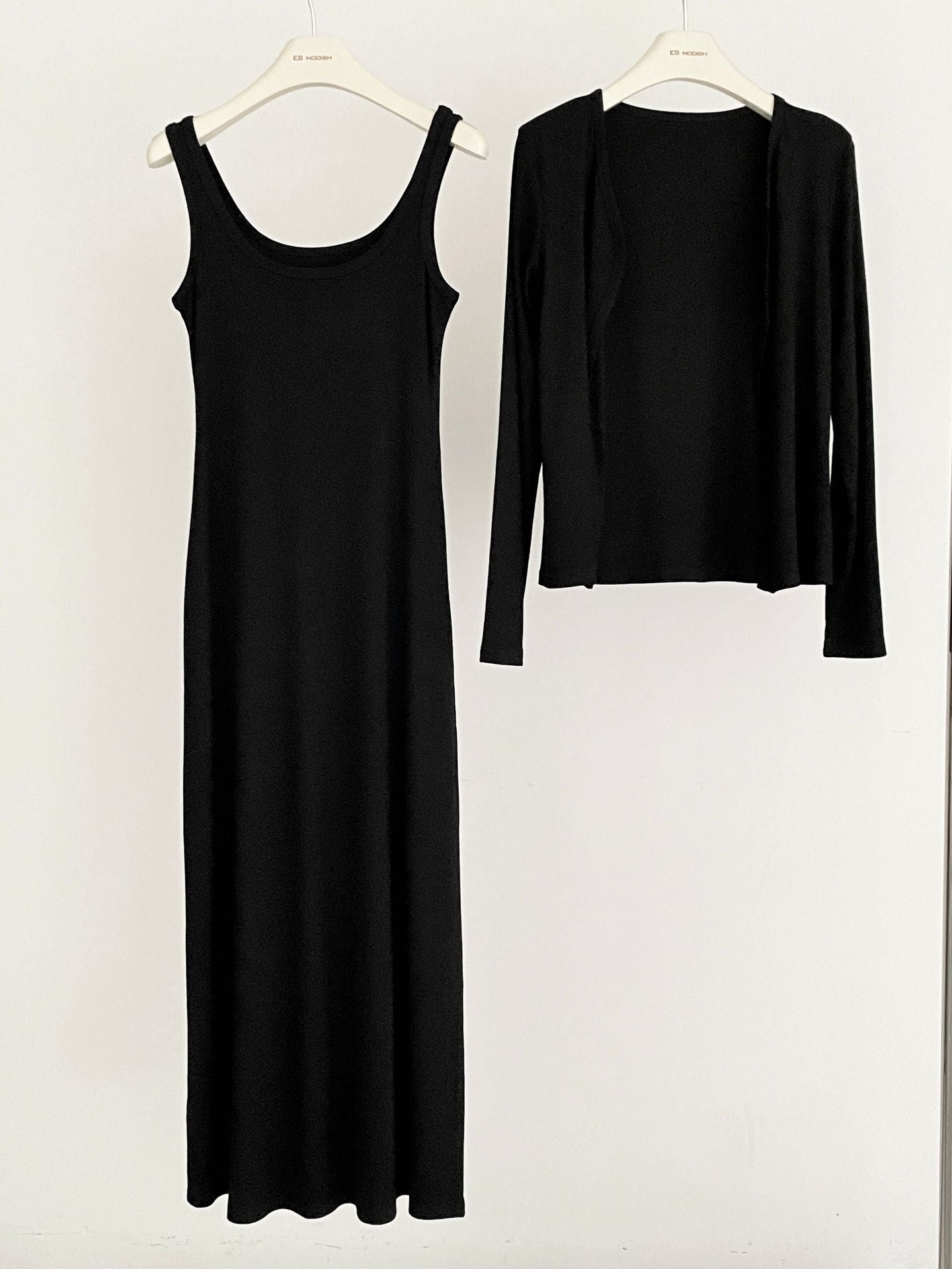2025 ES MODISH spring new product exquisite solid color outer knitted shirt + tube top suspender dress set women