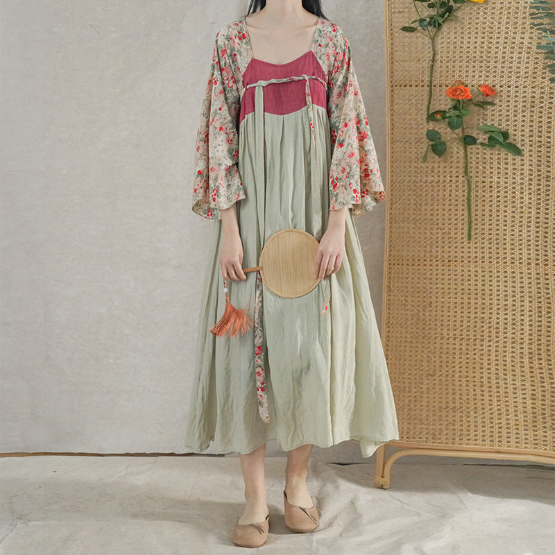and improved Hanfu Tencel printing dress, national style pastoral Song Dynasty elegant dress L22159