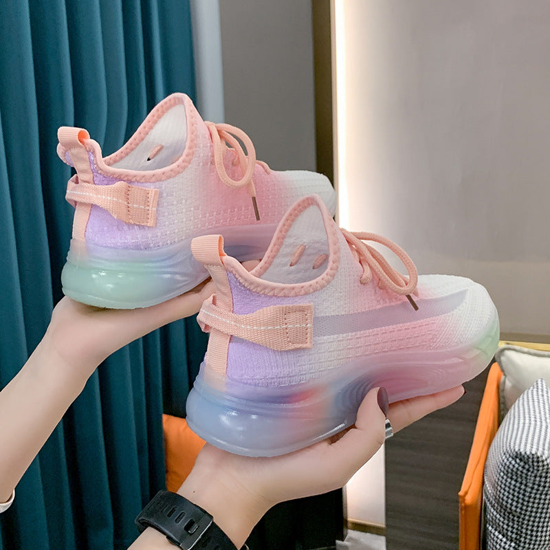 xakxx Rainbow Bottom Coconut Women's Fashionable Shoes Spring and Summer Breathable Sneaker Women's Light Running Shoes Gradient Flying Woven Shoes
