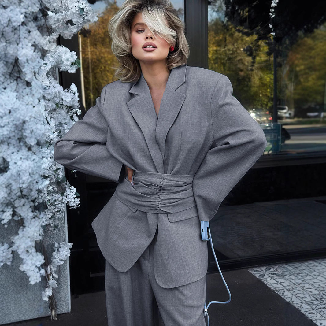 XAKXX Gray casual temperament high sense loose suit suit New 2025 autumn and winter fashion new women's clothing two-piece set